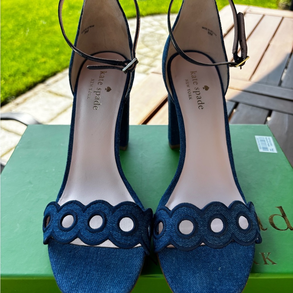 Kate Spade Denim Block Heel Sandals - size 8
